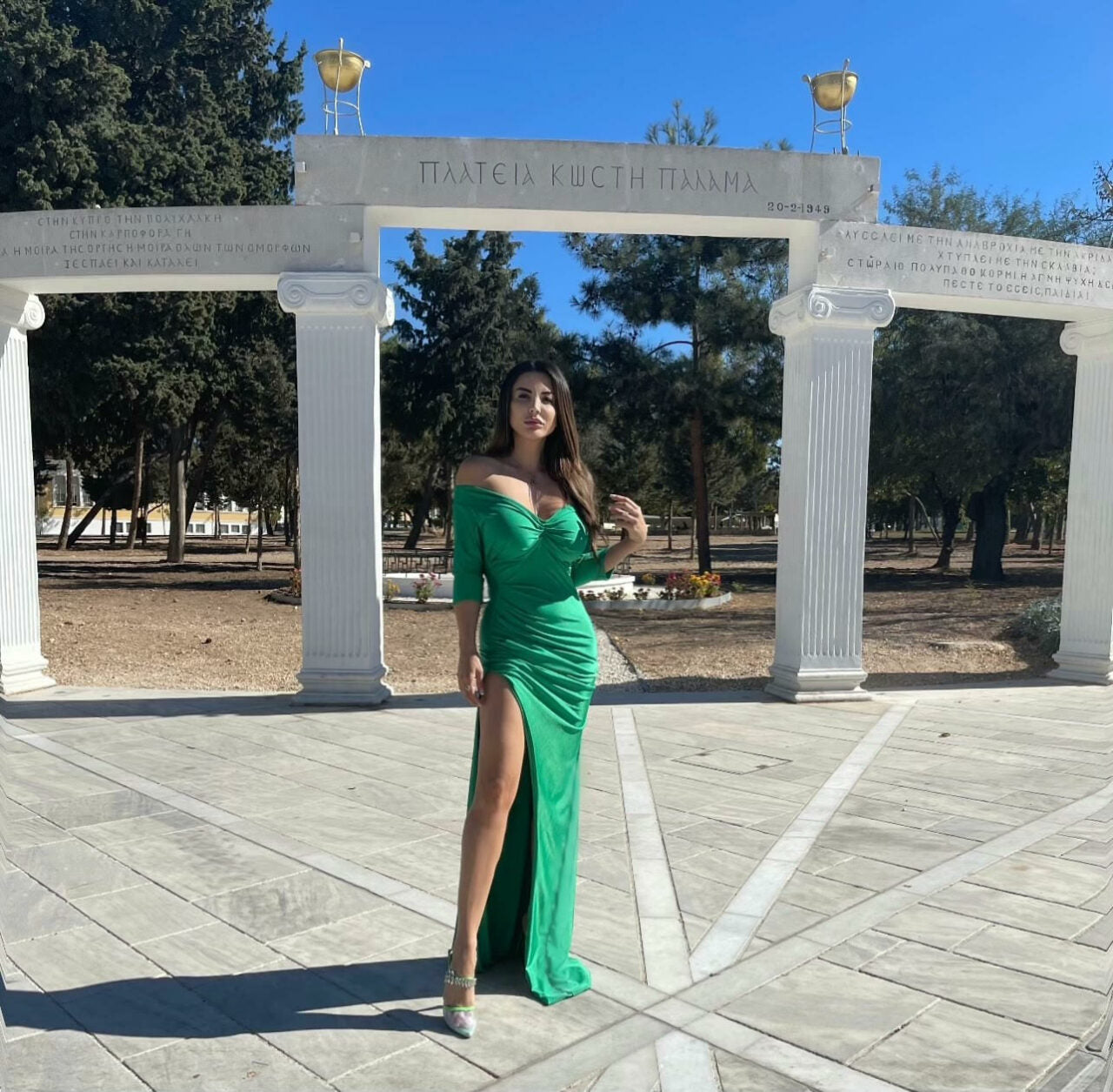 RUSHED OFF SHOULDER DRESS