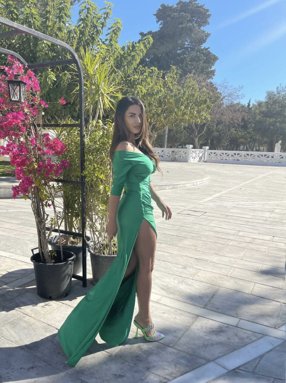 RUSHED OFF SHOULDER DRESS